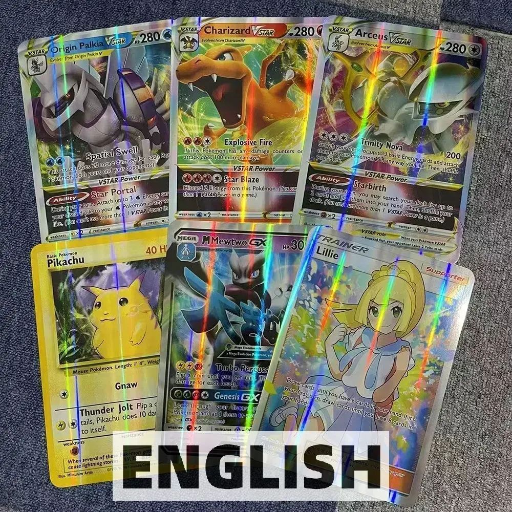 Pokemon 21*15cm Cartas Grandes Arco-Íris Pacote Vstar Letras Gigantes Jumbo Espanhol Alemão Francês Vmax GX Arceus Charizard Carta Rara