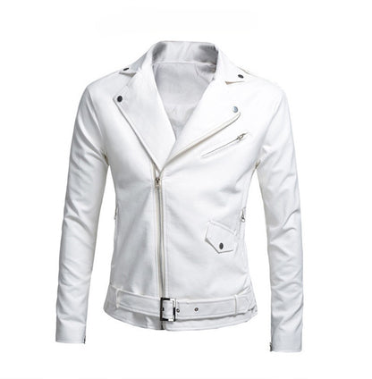 Black White Faux Leather Jacket Spring Autumn Slim Fit Men's Motorcycle Jacket With Zipper Casual Male Coat Outerwear Tops