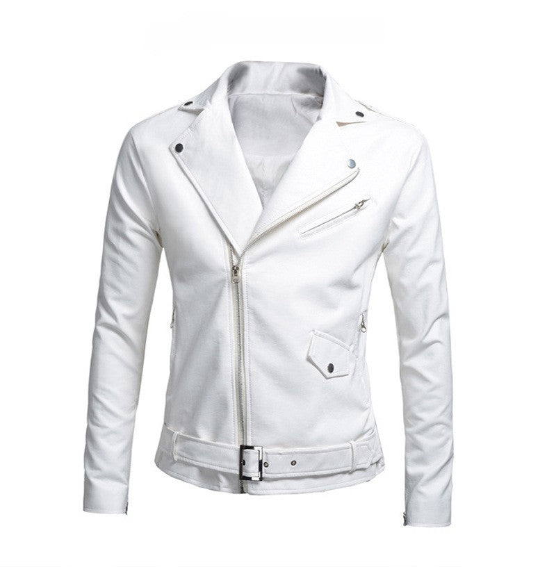 Black White Faux Leather Jacket Spring Autumn Slim Fit Men's Motorcycle Jacket With Zipper Casual Male Coat Outerwear Tops