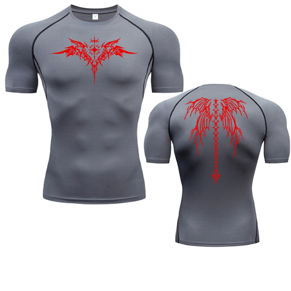 Anime Print Compression Shirt Mens Running T-Shirt Quick-Drying Fitness Sportswear Gym Sports Short Sleeve Breathable Tops