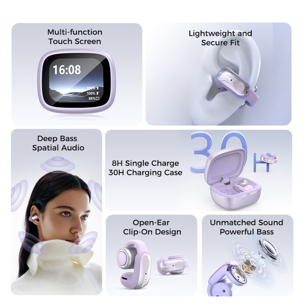 Translator ERAZER XF28 Bluetooth V6.0 Open-ear True Wireless EarbudsTranslation Earphones Office Travel,ASMR Headset APP
