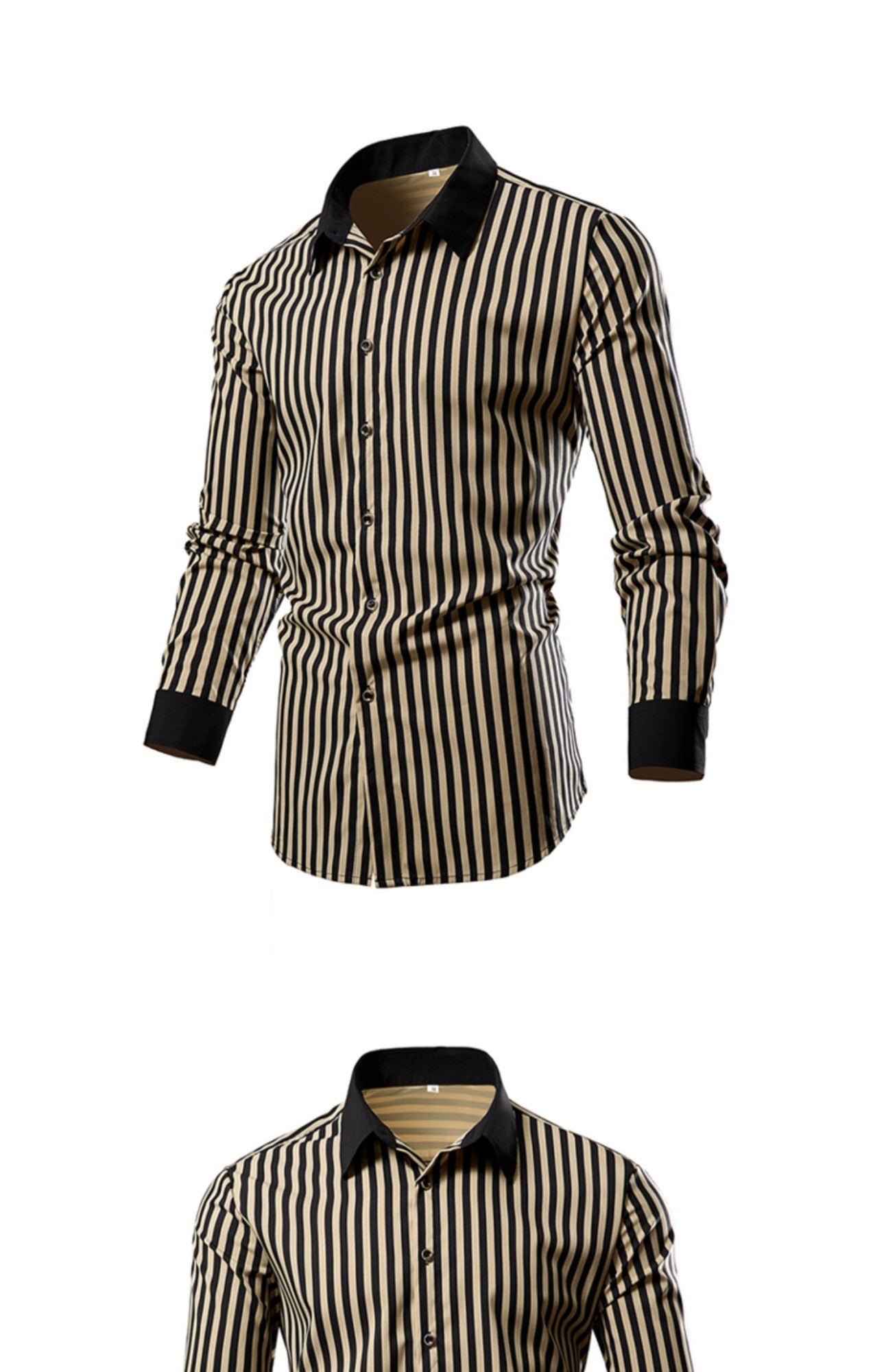 Men's White Vertical Stripe Long Sleeve Shirts, Single Breasted Lapel Shirt, Blue Gray Red Khaki Available, European Size S-XXL