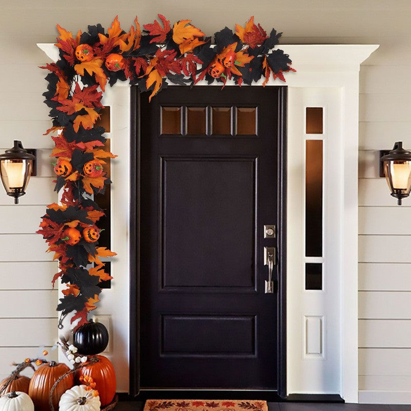 Halloween Artificial Vines Red Black Autumn Maple Leaves Fake Garland For Home Christmas Thanksgiving Party Fireplace Fall Decor
