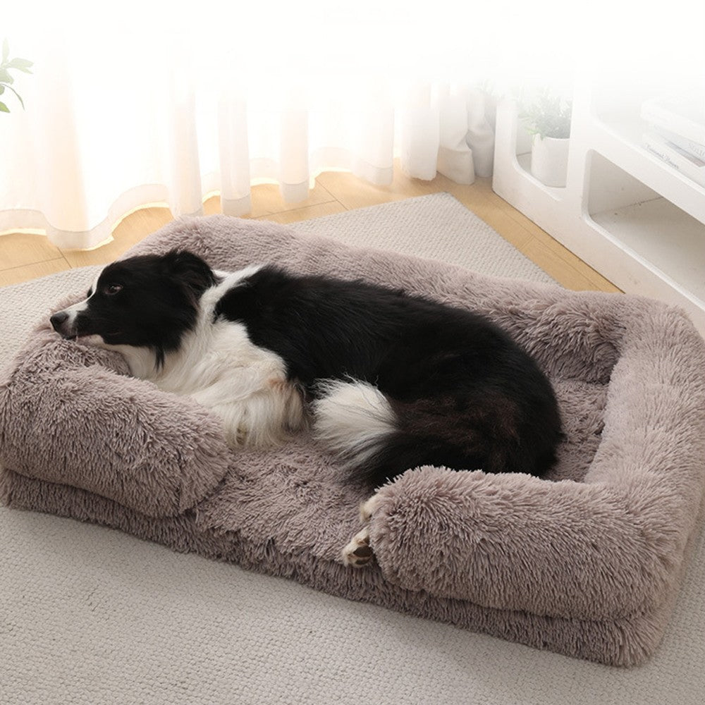 Cama para Cães Meia Volta Recheio Total, Sofá para Cães Grandes e Quente de Inverno, Cama Quadrada Macia para Gatos, Canil de Pelúcia, Acessórios para Casa de Filhotes