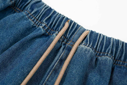 Cross-border Fog Essentials Men's Denim Straight-leg Pants American Style Washable Drawstring Elastic Waist Fit Bell Bottoms