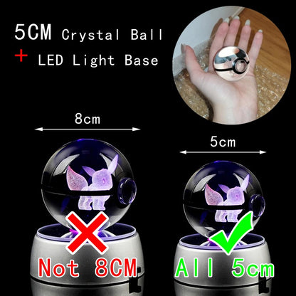 Pokemon Crystal Ball 3D Pikachu Mewtwo Mew Gengar Luz Noturna Luminária Base Pokebola Cristal Pokemon Bola de Vidro Figura Presente de Aniversário