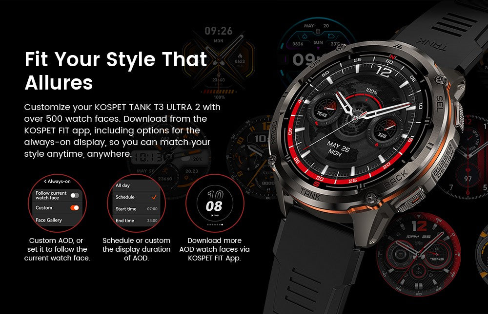 KOSPET TANK T3 Ultra 2 Smart Watch For Men GPS Stainless Steel Smartwatch 50M Waterproof IP69K Health Monitor for Android iOS