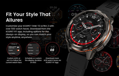 KOSPET TANK T3 Ultra 2 Smart Watch For Men GPS Stainless Steel Smartwatch 50M Waterproof IP69K Health Monitor for Android iOS