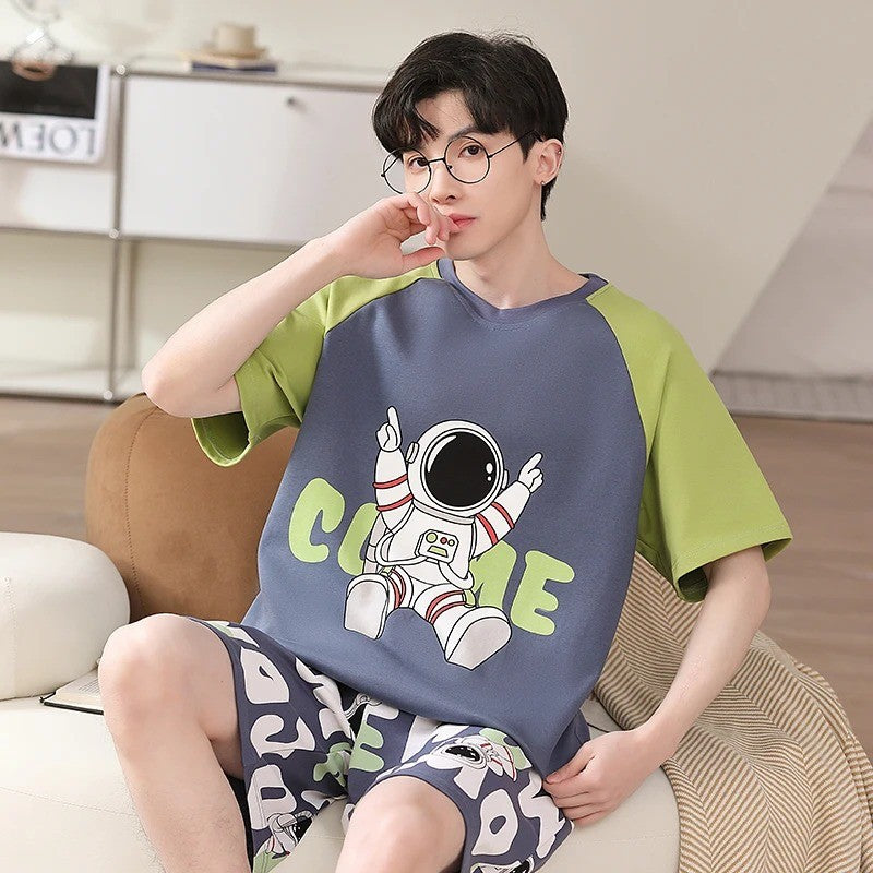 Cotton Summer Thin Men's Pajamas Set Plus Size Short Sleep Tops Pant Sleepwear Suit Male Home Suit Homewear Casual Pyjamas