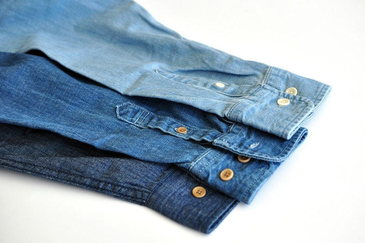 SauceZhan Chambray shirt  men shirt long sleeve Denim Shirt Cotton Casual Wash Shirt Mens Dress Shirts Jeans Shirts Slim