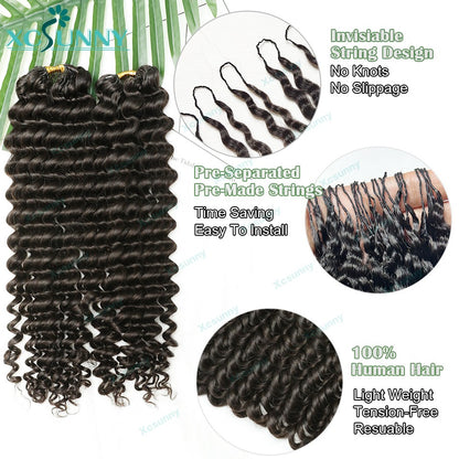 Deep Wave Feather Crochet Human Hair Pre Separated Knotless Crochet Human Hair Extensions For Braids No Shedding Can Be Reused