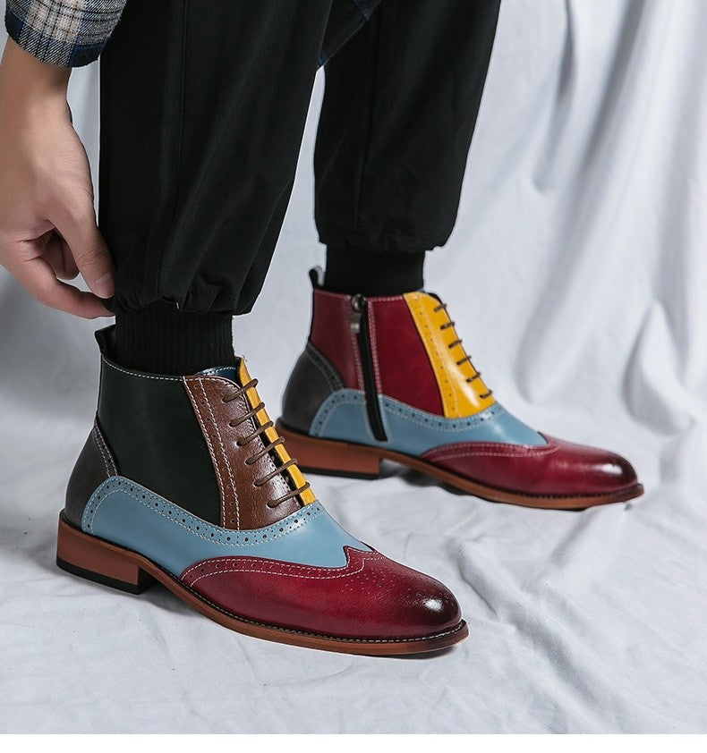 Luxury Fashion Men Leather Boots Flats British Style Sharp Pointed Color Matching Men Shoes Mens Slip-on Outdoor Flats Size 48