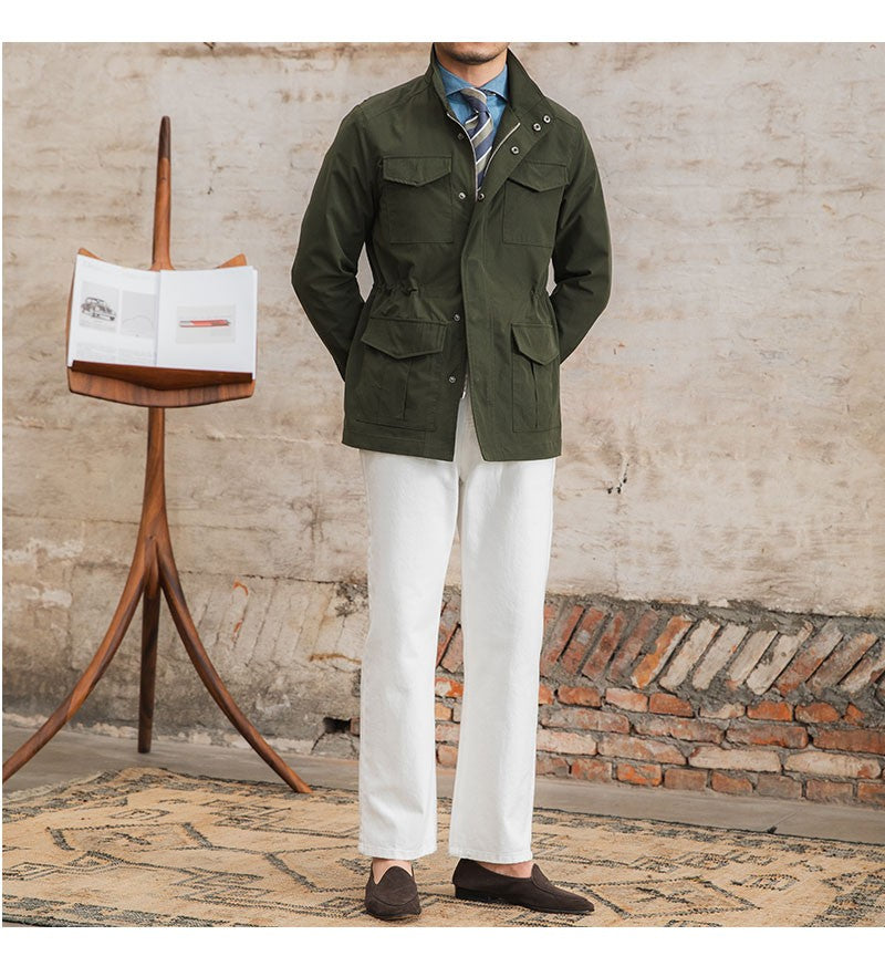 Three Spring and Summer Light Vertical Collar Waist Half Hanging M65 British Jacket Men's Retro Hunting Wear Waterproof Jacket