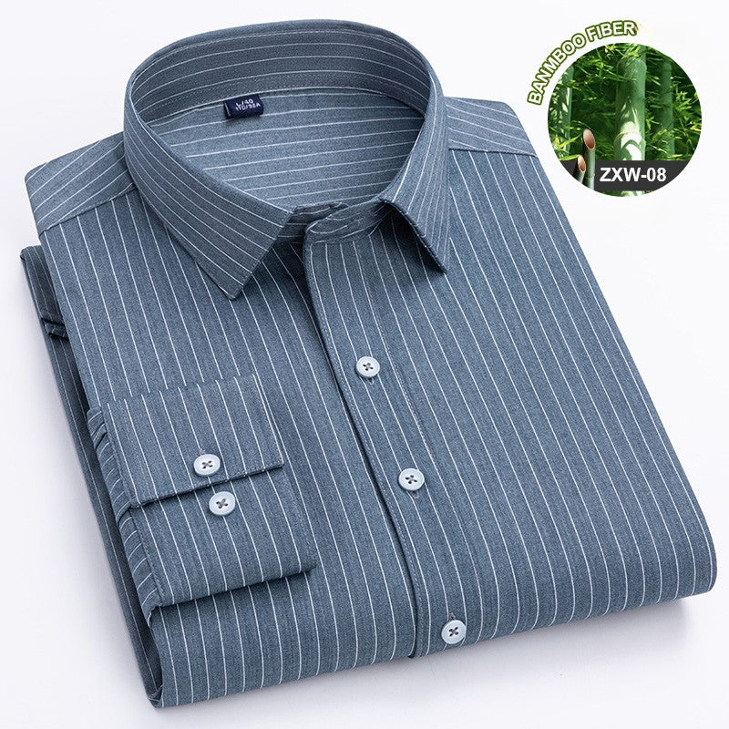 Bamboo Fiber Casual long-sleeve shirts for man elastic Anti-wrinkle striped slim fit formal shirt soft business designer clothes