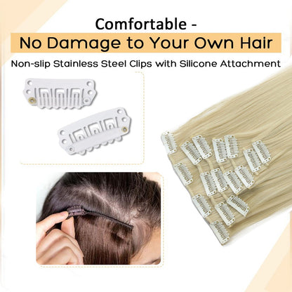 Cabelo Liso Comprido 16 Clipes 7 Pçs/Conjunto de Apliques de Cabelo Sintético Natural Loiro Preto Resistente ao Calor 2026