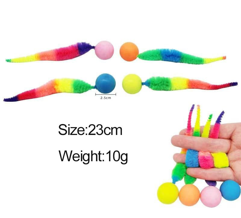 Brinquedos interativos para gatos: Bola saltitante colorida Tickle Cat, suprimentos para pets, brinquedo elástico de minhoca/lagarta para gatos, quebra-cabeça provocador para ambientes internos