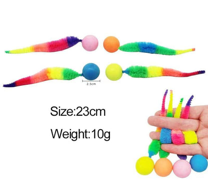 Brinquedos interativos para gatos: Bola saltitante colorida Tickle Cat, suprimentos para pets, brinquedo elástico de minhoca/lagarta para gatos, quebra-cabeça provocador para ambientes internos