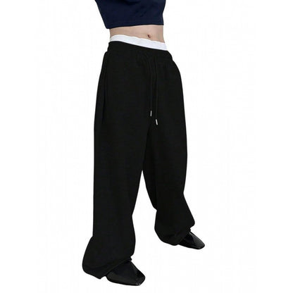 Men's Solid Color Sanitary Pants 2025 Drawstring Waist Straight Wide Leg Loose Fit with Pockets Versatile Sports Trousers