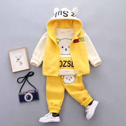 Boys Clothes Suit Autumn Winter Warm Baby Girl Suits Kids Vest+Tops+Pants 3Pcs Children Fashion Cartoon Print Casual Outfits