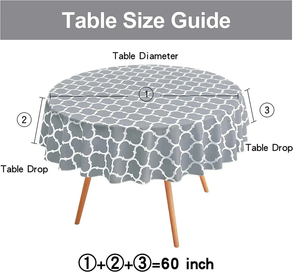 Olanly Waterproof Tablecloth Heat-Resistant 60inch Round PVC Table Cloth Wedding Kitchen Dining Desk Moroccan Table Coat Cover