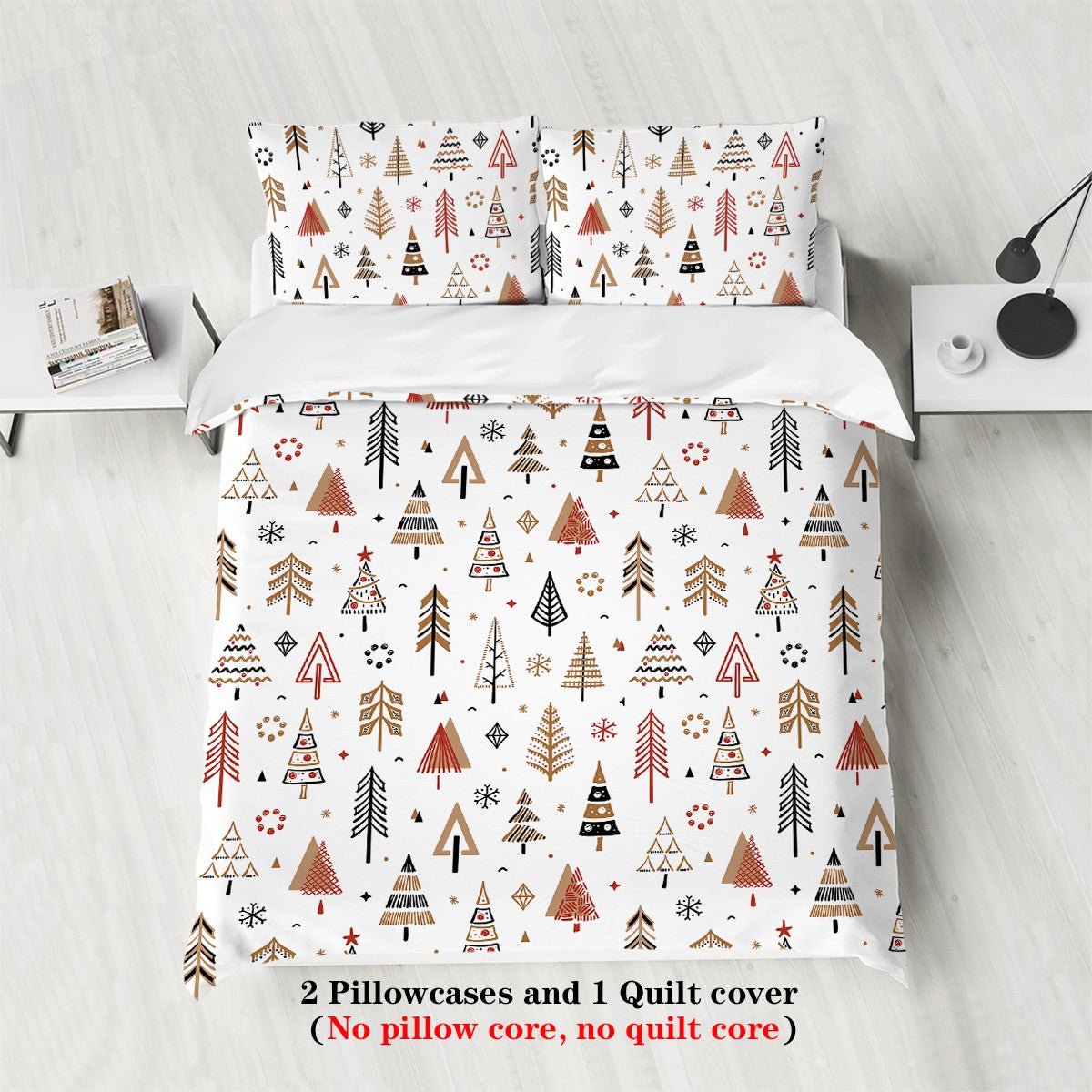 3-piece Christmas themed Christmas tree pattern print (1 duvet cover+2 pillowcases, no core) comfortable bedding set