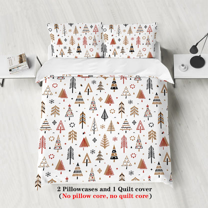 3-piece Christmas themed Christmas tree pattern print (1 duvet cover+2 pillowcases, no core) comfortable bedding set
