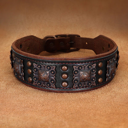 Coleira Legal Com Espinhos Para Cães De Porte Médio E Grande, Couro Genuíno, Pitbull, Bulldog, Acessórios Ajustáveis Para Animais De Estimação, Coleiras, Colar