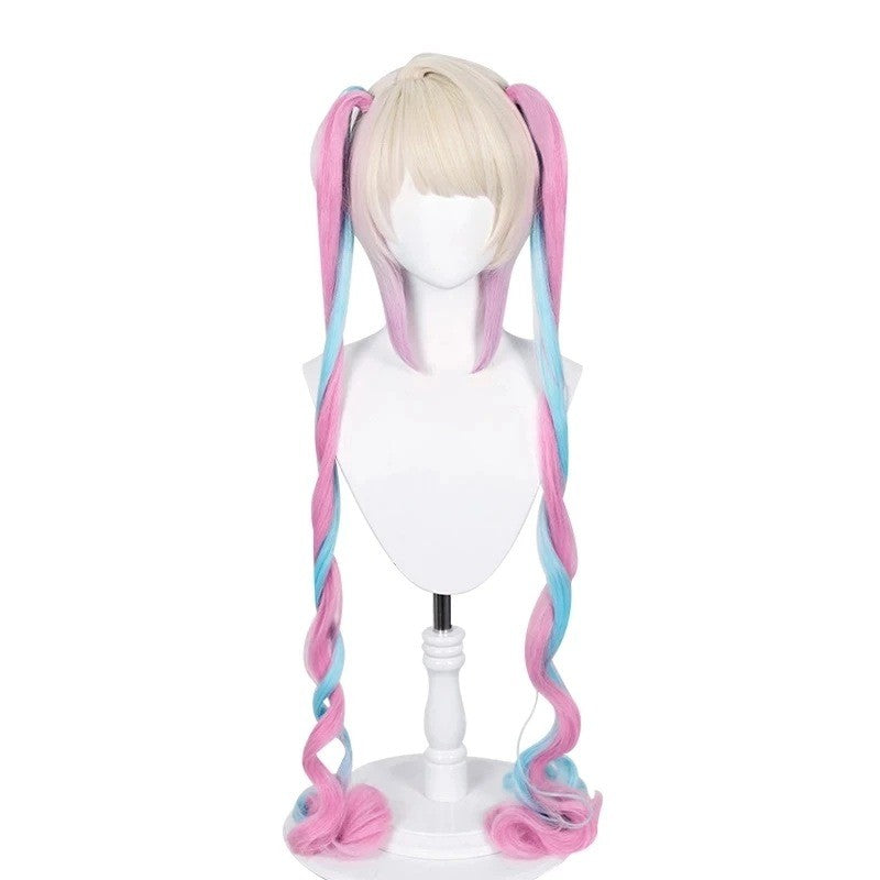 Peruca de rabo de cavalo Kawaii Angel-chan para Cosplay, perucas de cabelo de princesa com tranças e franja para fantasia de pêssego de Halloween