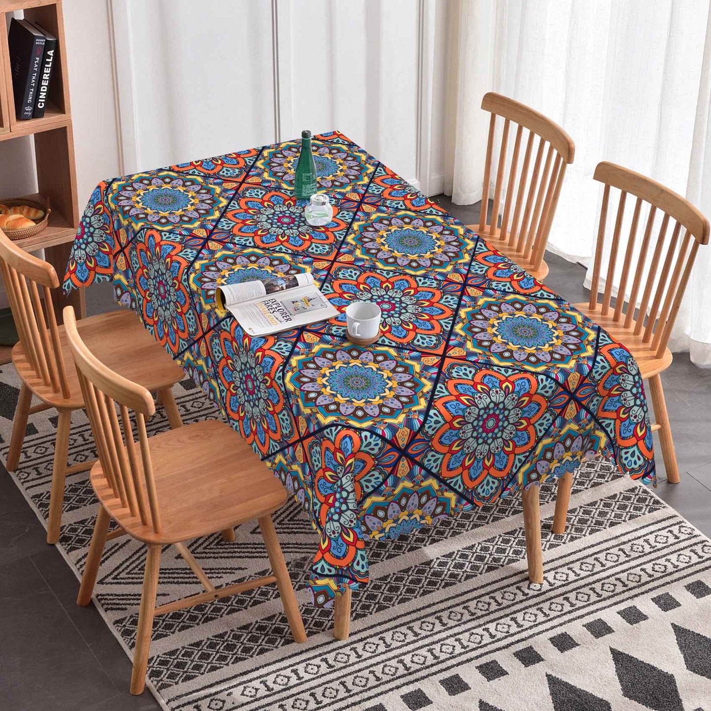 Bohemian Mandala Tablecloth Rectangular Table Decor Polyester Washable Durable Table Cover for Dining Office Kitchen Picnic