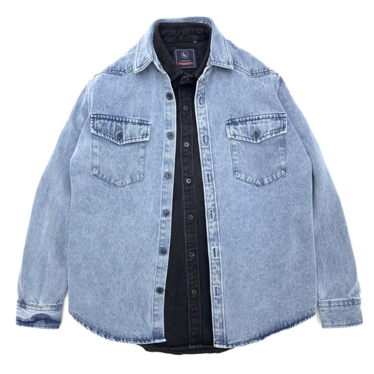 Heavy cargo denim shirt men May Khaki autumn do old retro loose casual plus size shirt coat