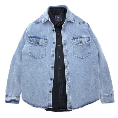 Heavy cargo denim shirt men May Khaki autumn do old retro loose casual plus size shirt coat