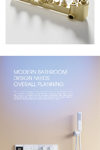 Sistema de chuveiro digital inteligente de latão branco luxuoso com design oculto Controle duplo de água quente e fria Torneira de parede