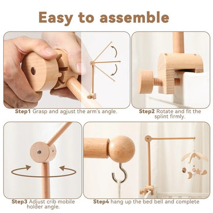 Baby Wooden Bedbell Bracket 0-12 Months Bed Bell Bracket Wooden Mobile Newborn Crochet Bed Bell Hanging Toys Newbaby Rattle Toys