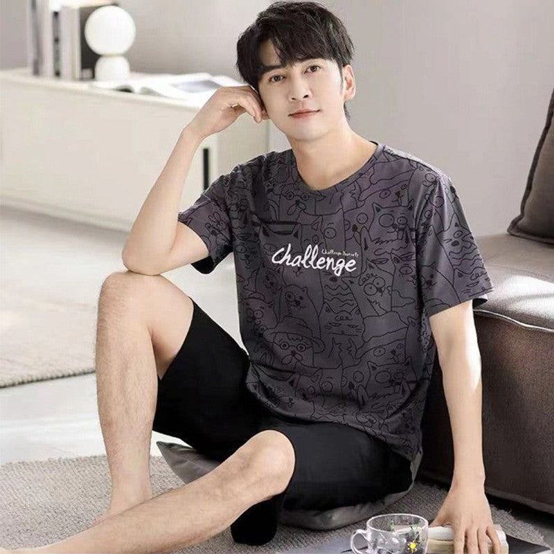 2 Piece Set Sleepwear Men Large Size Youth Pajamas Striped Bear Home Wear Man Nightwear Loungewear Comforts Breathable Casual