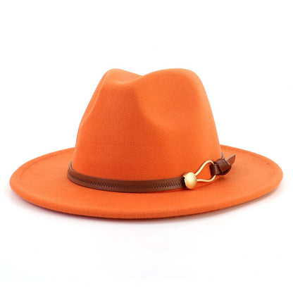 New Brown Belt Buckle Jazz Fedora Hat Autumn Winter Women Men Party Church Top Hat Wide Brim Sun Hat Felt Panama Cap