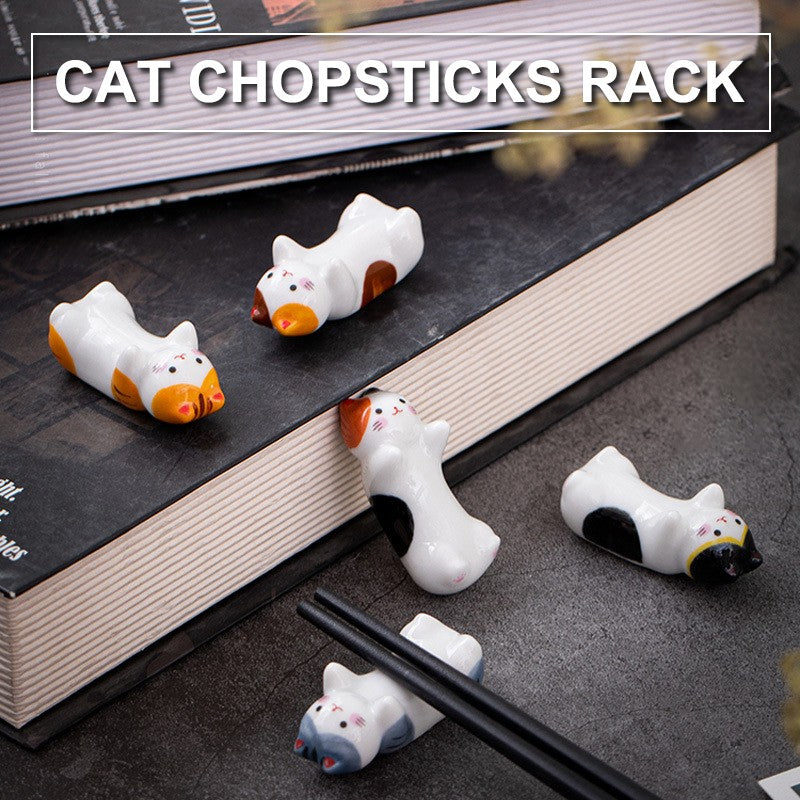 Conjunto de Descanso de Hashi de Cerâmica Gato Fofo Suporte de Hashi de Sushi de Comida Suporte de Garfo de Colher de Cerâmica Artesanato Suporte de Travesseiro
