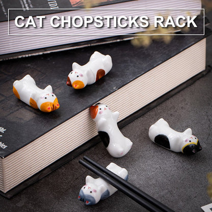 Conjunto de Descanso de Hashi de Cerâmica Gato Fofo Suporte de Hashi de Sushi de Comida Suporte de Garfo de Colher de Cerâmica Artesanato Suporte de Travesseiro