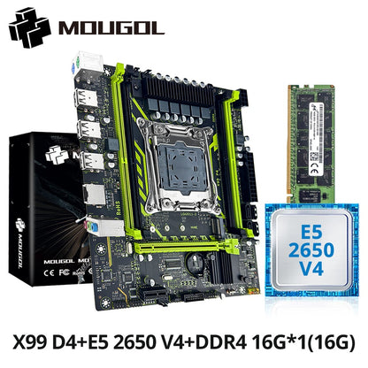 MOUGOL X99 Gaming Motherboard Set with Intel Xeon E5 2650 V4 & DDR4 16G*1 2133MHz Dual Channel RAM M.2 NVME for Desktop Host
