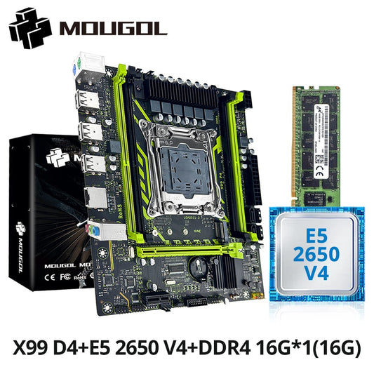 MOUGOL X99 Gaming Motherboard Set with Intel Xeon E5 2650 V4 & DDR4 16G*1 2133MHz Dual Channel RAM M.2 NVME for Desktop Host
