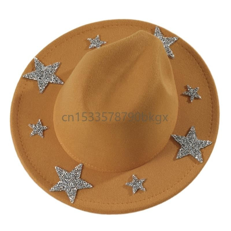 Elegant Western Hat Shimmering Rhinestones Star Sunproof Hat For Women Men Wear J78E
