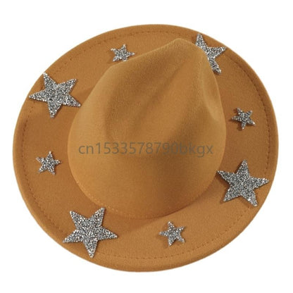 Chapéu Ocidental Elegante Brilhante com Strass Estrela Chapéu de Sol para Mulheres e Homens Usar J78E