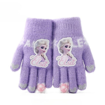 Disney Frozen Elsa desenho animado fofo e feminino coração outono e inverno luvas infantis grossas e quentes à prova de frio com dedos inteiros para atividades ao ar livre