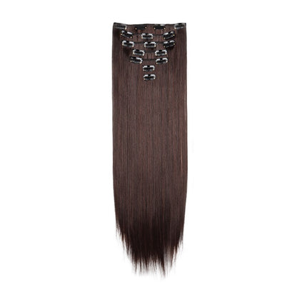 Extensão de cabelo liso longo sintético de 24 polegadas 7pçs/conjunto 16 clipes Penteado Preto Loiro Peruca para mulheres 2026
