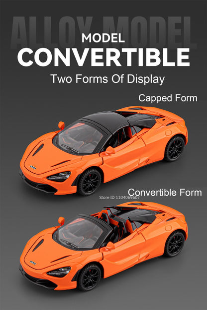 1:32 720S F1 Modelo Miniatura Carros Esportivos Liga Fundida Ornamento Supercarros Som Luz Portas Abertas Puxar Para Trás Presentes Infantis