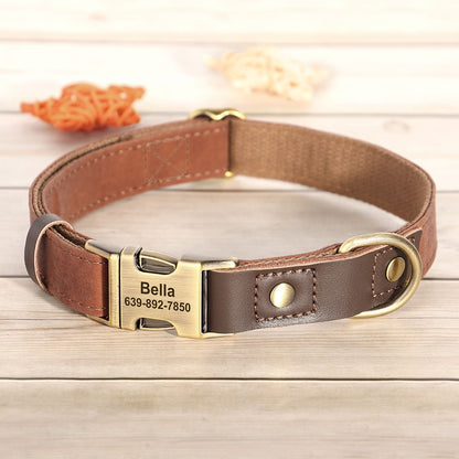 Coleira de cachorro de couro PU personalizada grátis coleira de cachorro gravada coleiras de cachorro ajustáveis fivela de estimação colar de identificação durável para cães pequenos médios grandes Pug