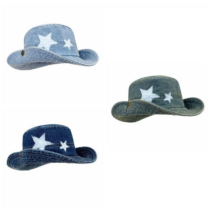 Kawaii Denim Star Fisherman Hat Wide Brim Y2K Outdoor Sun Hat Sunshade Adjustable Western Cowboy Hat Fishing