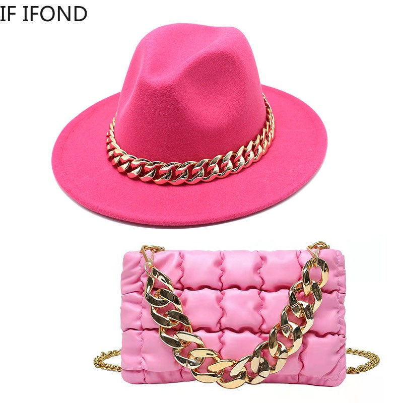 Conjuntos de 2 Peças para Mulheres com Bolsa Grande e Corrente, Chapéu Fedora, Moda 2022, Luxo, Festa, Casamento, Chapéu de Jazz ?????