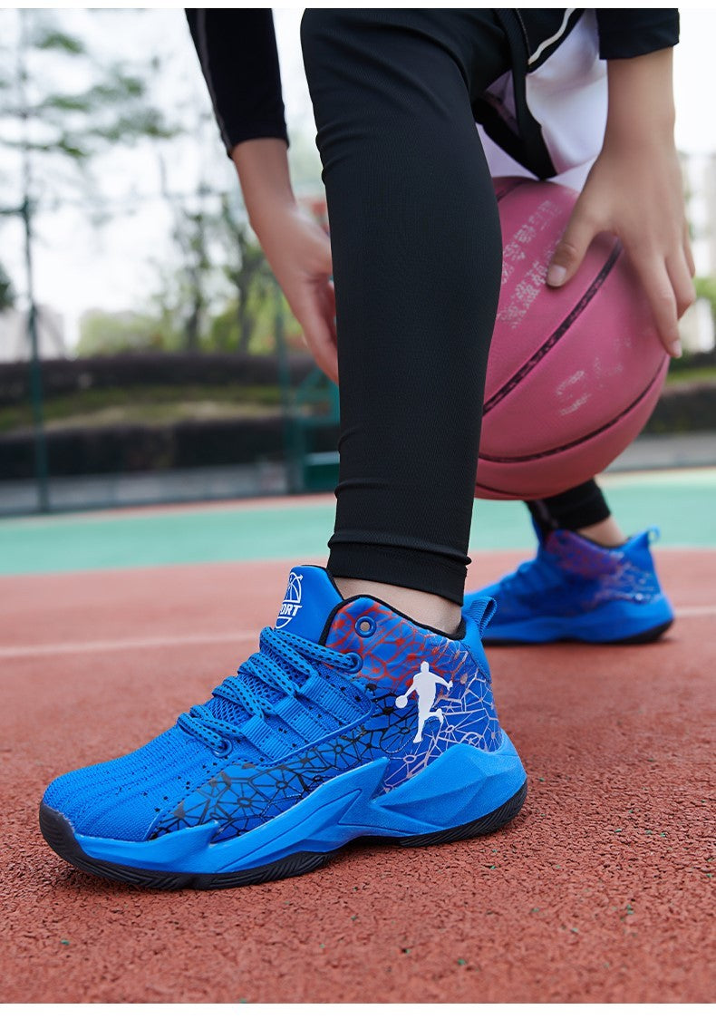 Children‘s Basketball Shoes Non-slip Breathable Basketball Training Sneakers Lace-up Boys Girls Basketball Boots Athletic Shoes