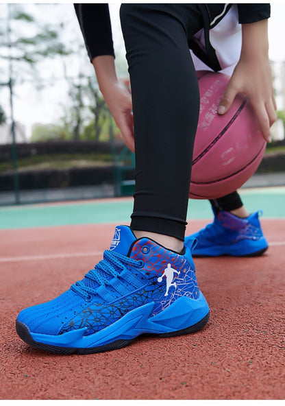 Children‘s Basketball Shoes Non-slip Breathable Basketball Training Sneakers Lace-up Boys Girls Basketball Boots Athletic Shoes