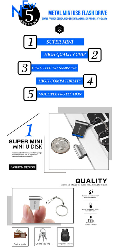 Mini Pen Drive USB 128GB 64GB 32GB 16GB Metal 3.0 Pendrive Memory Stick Pen Drive 3.0 Alta Velocidade 128GB 64GB U Disk